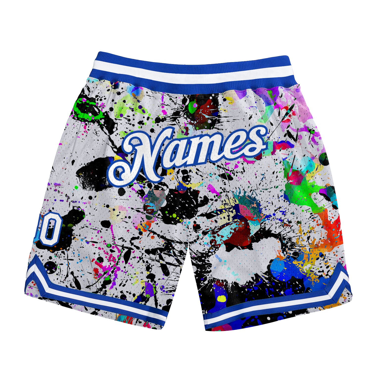 Personalized 3D Graffiti Pattern Basketball Shorts with Custom Name & Number - White-Royal Team Apparel Personalized Graffiti