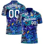 Custom Name Number Personalized 3D Performance Golf Polo Shirt - White-Royal Graffiti Pattern Personalized Graffiti Pattern