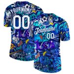Custom Name Number 3D Performance T-Shirt - Personalized Graffiti Pattern White-Royal Design Personalized Graffiti Pattern