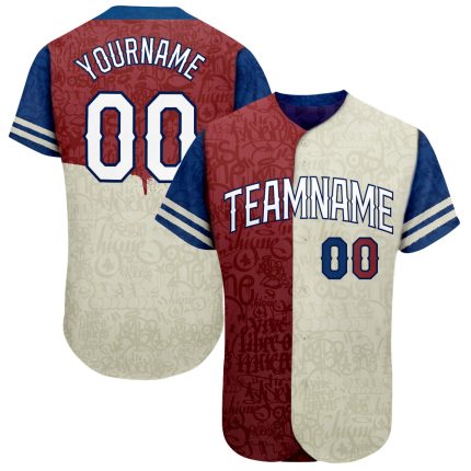 Custom Graffiti Pattern Baseball Jersey - Personalized 3D Tommy Authentic White-Royal with Team Name & Number Personalized
