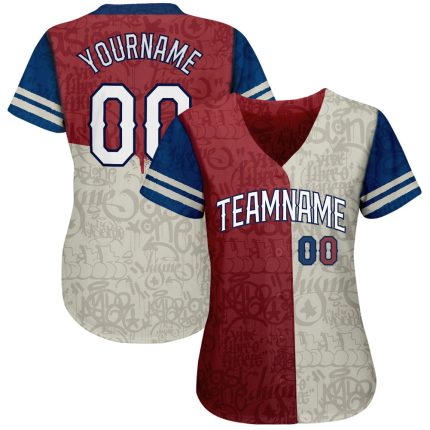 Custom Graffiti Pattern Baseball Jersey - Personalized 3D Tommy Authentic White-Royal with Team Name & Number Personalized