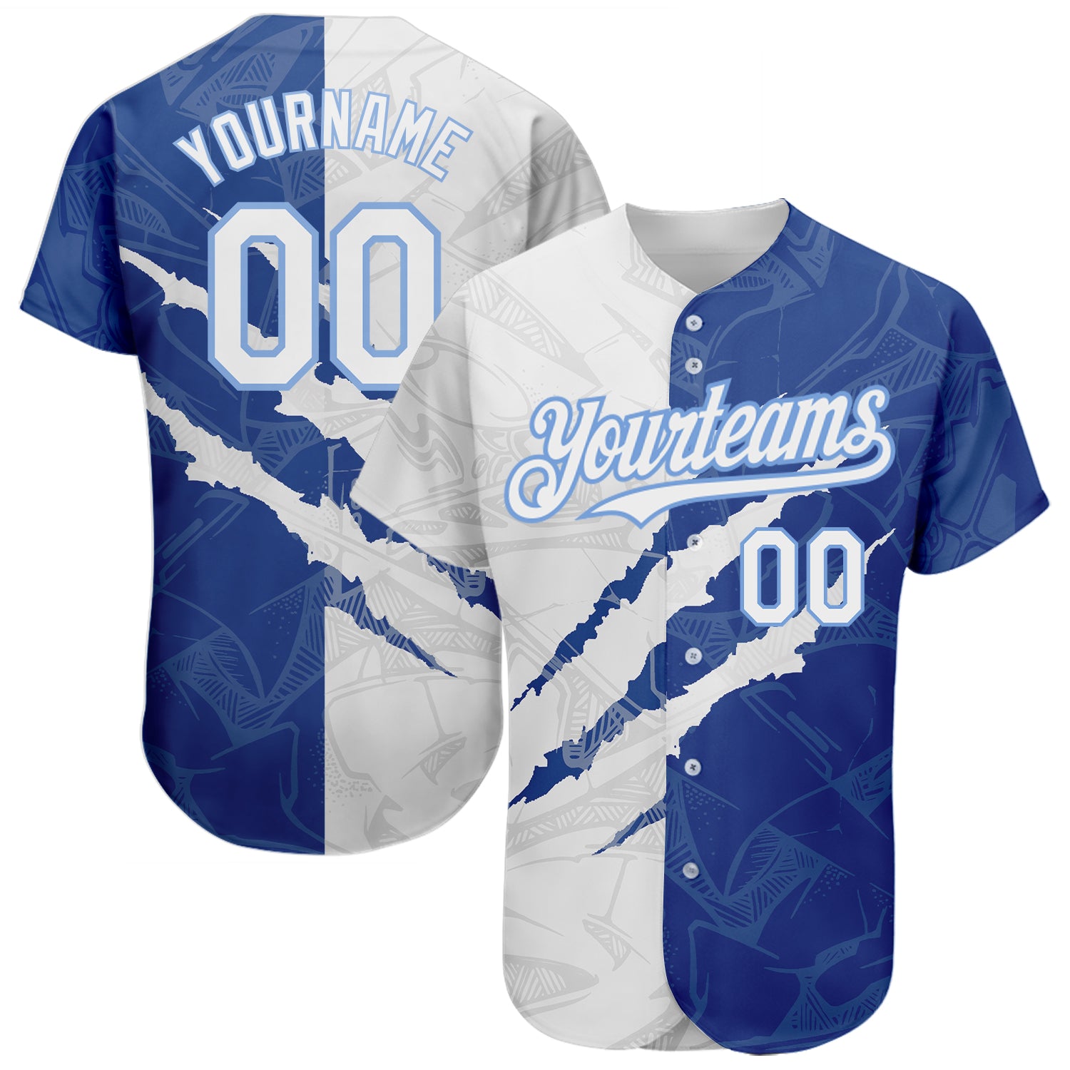 Personalized Custom Name and Number 3D Baseball Jersey - Graffiti Pattern White Royal-Light Blue Personalized Graffiti Pattern