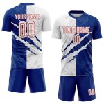 Custom Personalized Graffiti Pattern Soccer Jersey with Name and Number - White Royal-Red Scratch Sublimation Uniform Personalized
