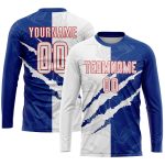Custom Personalized Graffiti Pattern Soccer Jersey with Name and Number - White Royal-Red Scratch Sublimation Uniform Personalized