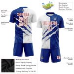 Custom Personalized Graffiti Pattern Soccer Jersey with Name and Number - White Royal-Red Scratch Sublimation Uniform Personalized