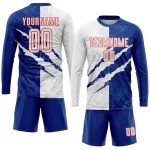 Custom Personalized Graffiti Pattern Soccer Jersey with Name and Number - White Royal-Red Scratch Sublimation Uniform Personalized