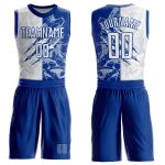 Custom Name Number Basketball Jersey Sublimation White-Royal Graffiti Pattern Round Neck Scratch Suit Personalized Graffiti