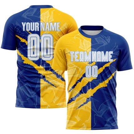 Custom Personalized Soccer Jersey White Yellow Light Blue Graffiti Pattern with Name and Number - Team Uniform Personalized