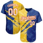 Personalized Graffiti Pattern 3D Authentic Baseball Jersey White Royal Yellow-Orange Custom Name and Number Personalized