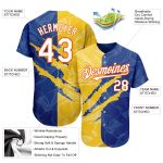 Personalized Graffiti Pattern 3D Authentic Baseball Jersey White Royal Yellow-Orange Custom Name and Number Personalized