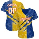 Personalized Graffiti Pattern 3D Authentic Baseball Jersey White Royal Yellow-Orange Custom Name and Number Personalized