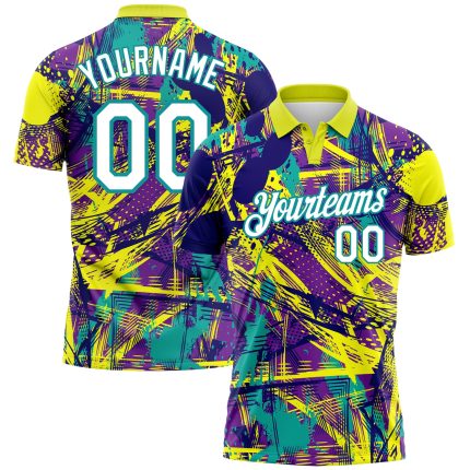 Custom Name Number Personalized Graffiti 3D Abstract Golf Polo Shirt Urban Style White Teal Performance Team Apparel Personalized