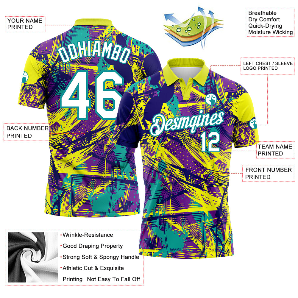 Personalized Graffiti Pattern White-Teal 3D Abstract Urban Performance Golf Polo Shirt Team Custom Name and Number Custom Name Number Personalized Graffiti 3D Abstract Golf Polo Shirt Urban Style White Teal Performance Team Apparel Personalized - Image 3