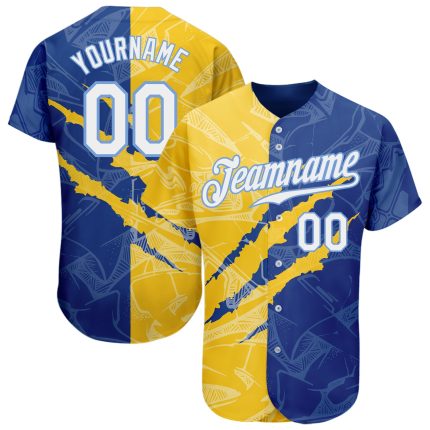 Custom Authentic 3D Baseball Jersey with Personalized Graffiti Pattern in White, Yellow, and Light Blue - Custom Name & Number
