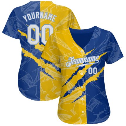 Custom Authentic 3D Baseball Jersey with Personalized Graffiti Pattern in White, Yellow, and Light Blue - Custom Name & Number