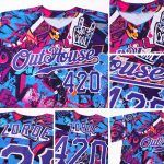 Custom Name & Number Personalized 3D Graffiti Baseball Jersey White Purple Pattern Personalized Graffiti Words Pattern White-Purple