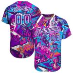 Custom Name & Number Personalized 3D Graffiti Baseball Jersey White Purple Pattern Personalized Graffiti Words Pattern White-Purple