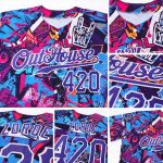 Custom Name and Number Personalized 3D Softball Jersey in White-Purple Graffiti Words Pattern Personalized Graffiti Words