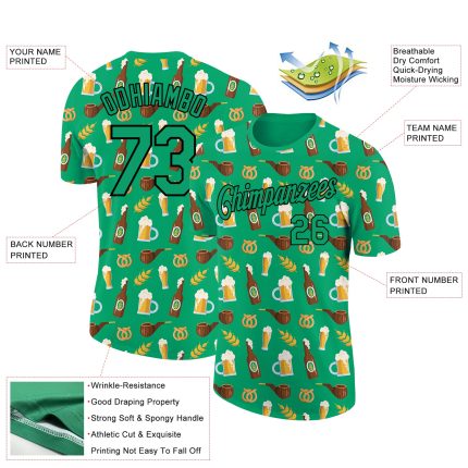 Custom Oktoberfest Beer Festival T-Shirt - Personalized Grass Green 3D Pattern with Team Name and Number Personalized Grass