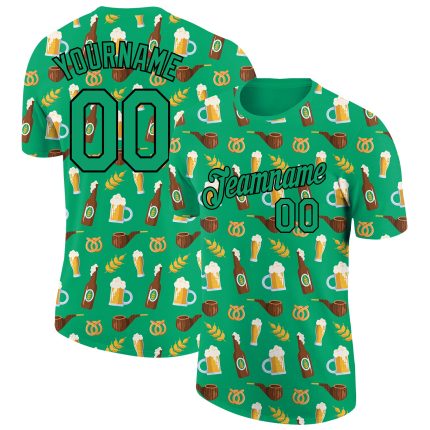 Custom Oktoberfest Beer Festival T-Shirt - Personalized Grass Green 3D Pattern with Team Name and Number Personalized Grass