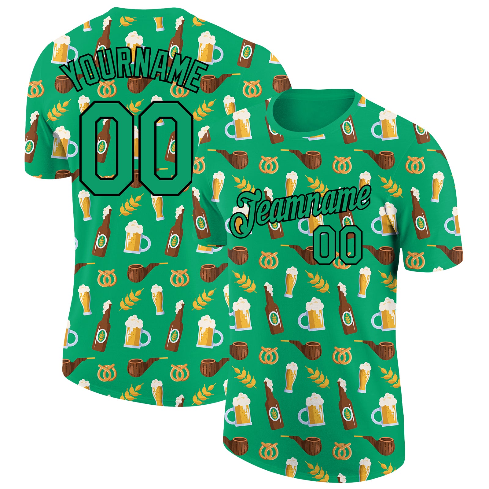 Custom Oktoberfest Beer Festival T-Shirt - Personalized Grass Green 3D Pattern with Team Name and Number Personalized Grass