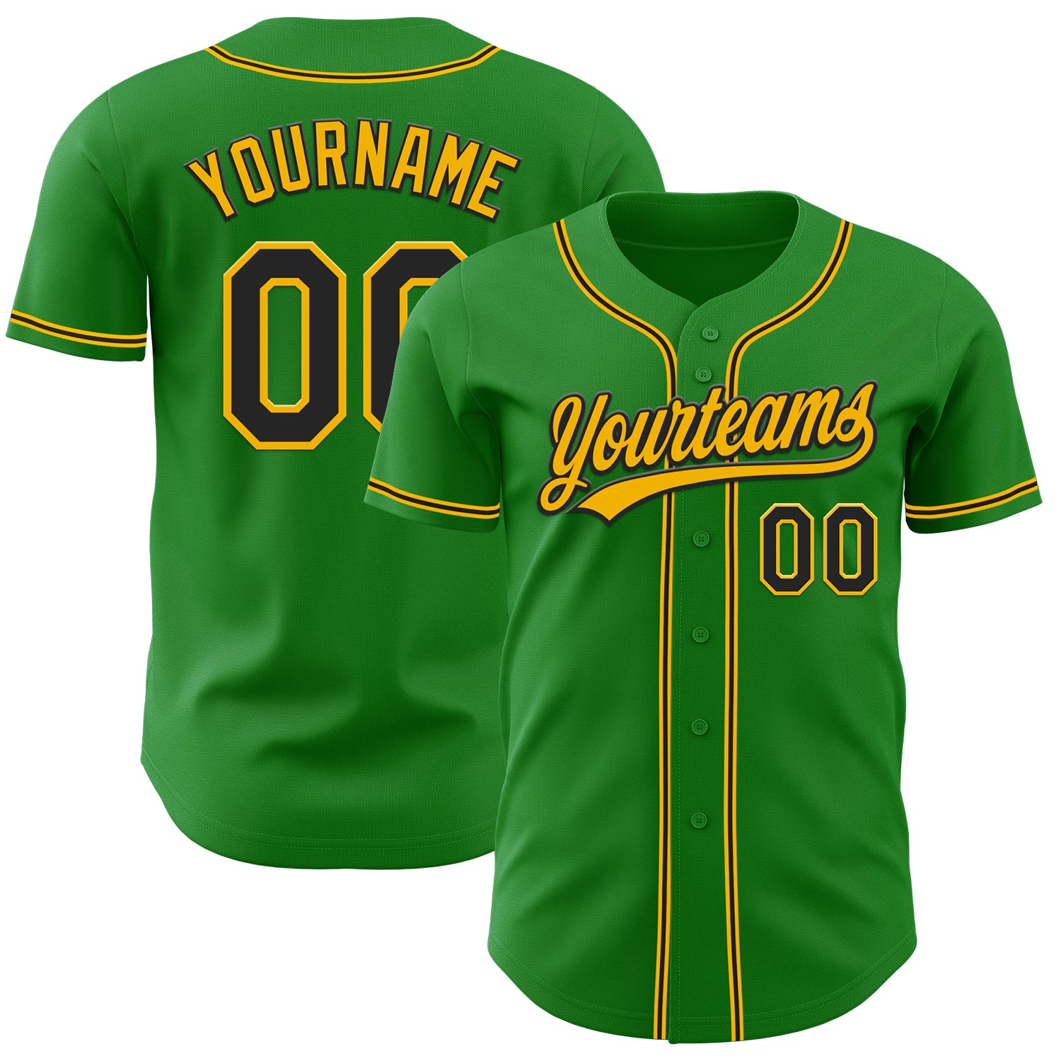 Custom Name and Number Baseball Jersey - Personalized Black-Gold Grass Green Authentic Team Jersey Personalized Grass Green