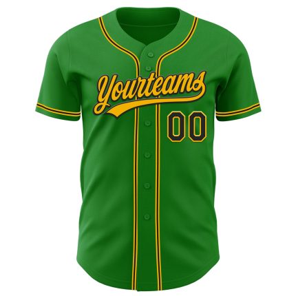 Custom Name and Number Baseball Jersey - Personalized Black-Gold Grass Green Authentic Team Jersey Personalized Grass Green