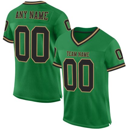 Custom Name and Number Personalized Grass Green Black-Old Gold Football Jersey - Authentic Throwback Mesh Team Jersey Personalized