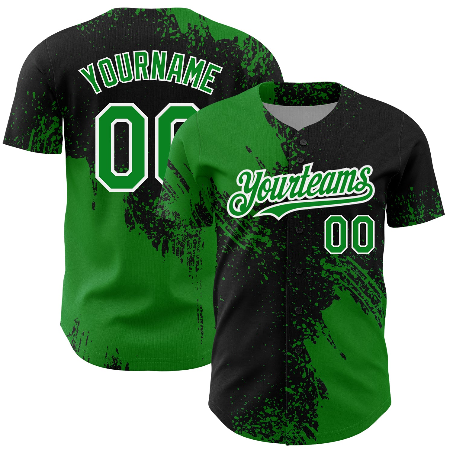 Personalized Black and White 3D Pattern Baseball Jersey with Custom Name and Number - Grass Green Abstract Design Personalized