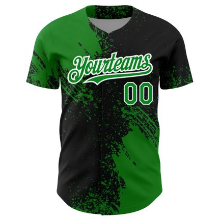 Personalized Black and White 3D Pattern Baseball Jersey with Custom Name and Number - Grass Green Abstract Design Personalized