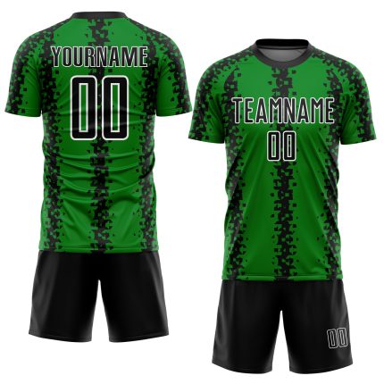 Custom Name and Number Grass Green Black-White Abstract Soccer Uniform Jersey - Personalized Sublimation Geometric Pattern