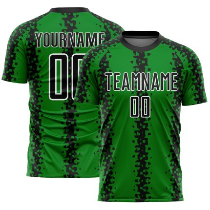 Custom Name and Number Grass Green Black-White Abstract Soccer Uniform Jersey - Personalized Sublimation Geometric Pattern