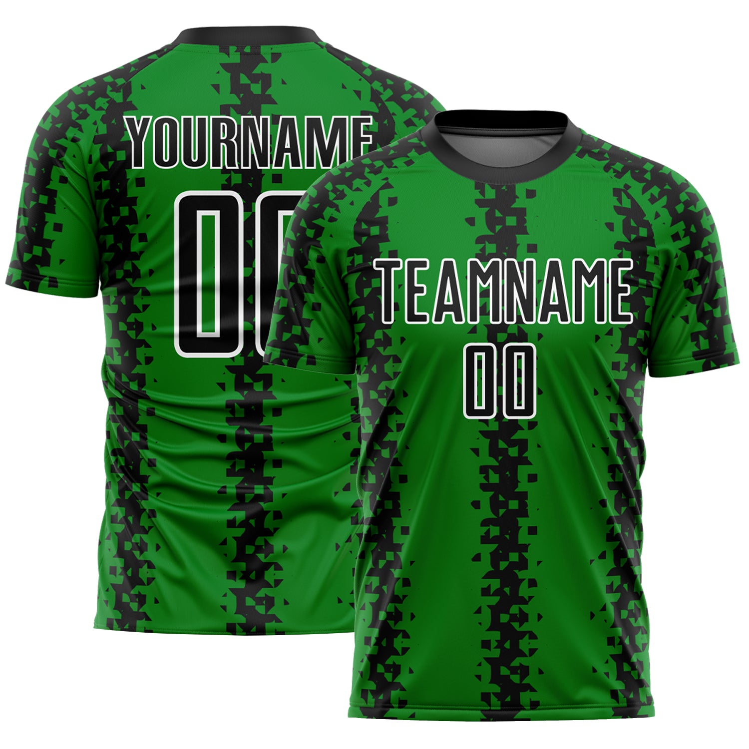 Custom Name and Number Grass Green Black-White Abstract Soccer Uniform Jersey - Personalized Sublimation Geometric Pattern
