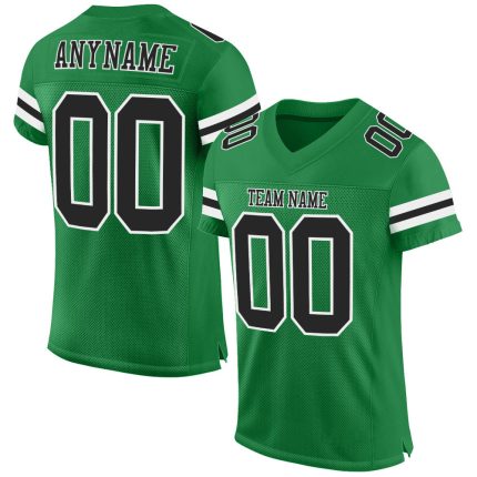 Custom Name Number Football Jersey - Authentic Black-White Mesh, Personalized Grass Green Team Apparel Personalized Grass