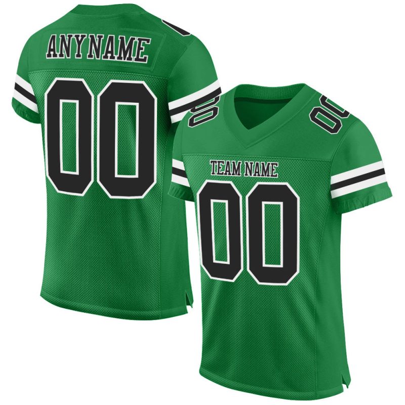 Custom Name Number Football Jersey - Authentic Black-White Mesh, Personalized Grass Green Team Apparel Personalized Grass