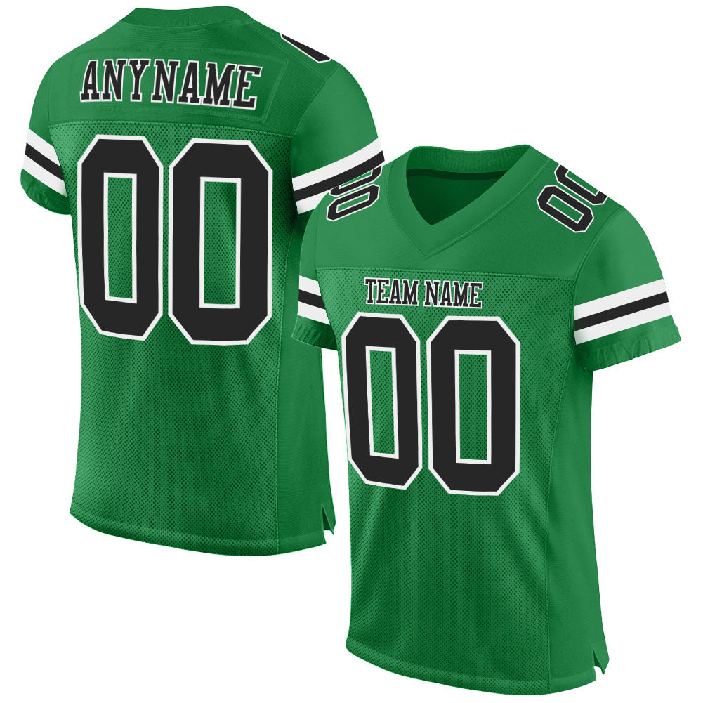 Custom Name Number Football Jersey - Authentic Black-White Mesh, Personalized Grass Green Team Apparel Personalized Grass