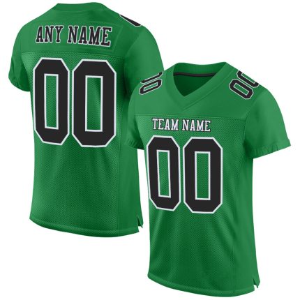 Personalized Grass Green Black and White Authentic Football Jersey Personalized Grass Green Black-White Mesh Authentic Football