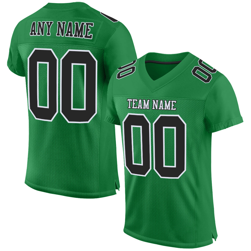 Personalized Grass Green Black and White Authentic Football Jersey Personalized Grass Green Black-White Mesh Authentic Football