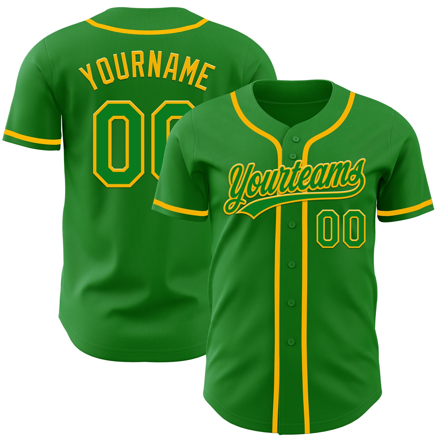 Custom Name and Number Baseball Jersey in Grass Green and Gold - Authentic Team Jersey Personalized Grass Green Gold Authentic