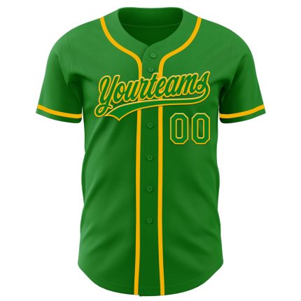 Custom Name and Number Baseball Jersey in Grass Green and Gold - Authentic Team Jersey Personalized Grass Green Gold Authentic