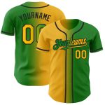 Custom Team Name and Number Baseball Jersey - Personalized Grass Green Gold-Black Authentic Gradient Design Personalized