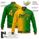 Custom Name & Number Green & Gold Gradient Bomber Varsity Jacket - Personalized Full-Snap Letterman Fashion Jacket Personalized