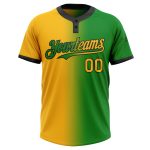 Custom Name Number Unisex Softball Jersey Grass Green Gold Black Gradient Fashion Two-Button Personalized Grass Green Gold-Black