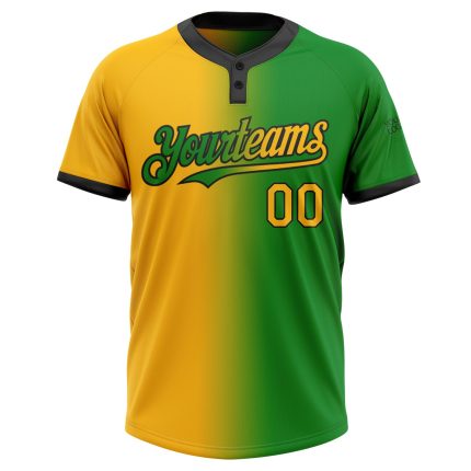 Custom Name Number Unisex Softball Jersey Grass Green Gold Black Gradient Fashion Two-Button Personalized Grass Green Gold-Black