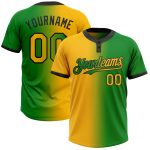 Custom Name Number Unisex Softball Jersey Grass Green Gold Black Gradient Fashion Two-Button Personalized Grass Green Gold-Black