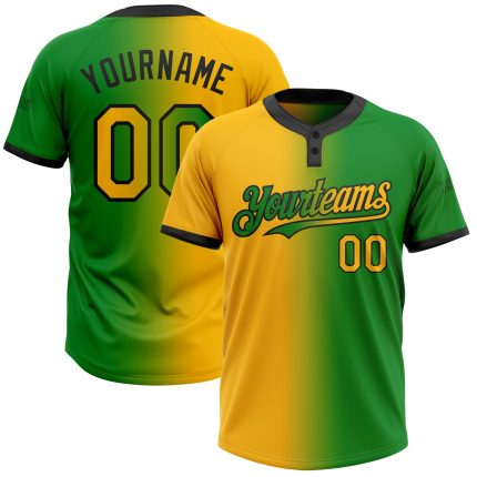 Custom Name Number Unisex Softball Jersey Grass Green Gold Black Gradient Fashion Two-Button Personalized Grass Green Gold-Black