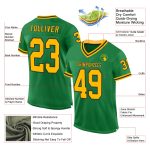 Customizable Grass Green Gold Black Mesh Throwback Football Jersey with Personalized Name and Number Personalized Grass Green