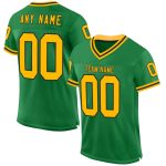 Customizable Grass Green Gold Black Mesh Throwback Football Jersey with Personalized Name and Number Personalized Grass Green