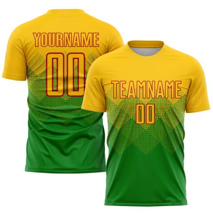 Custom Grass Green Gold Red Soccer Jersey with Personalized Name and Number - Team Uniform Personalized Grass Green Gold-Red