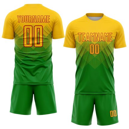 Custom Grass Green Gold Red Soccer Jersey with Personalized Name and Number - Team Uniform Personalized Grass Green Gold-Red